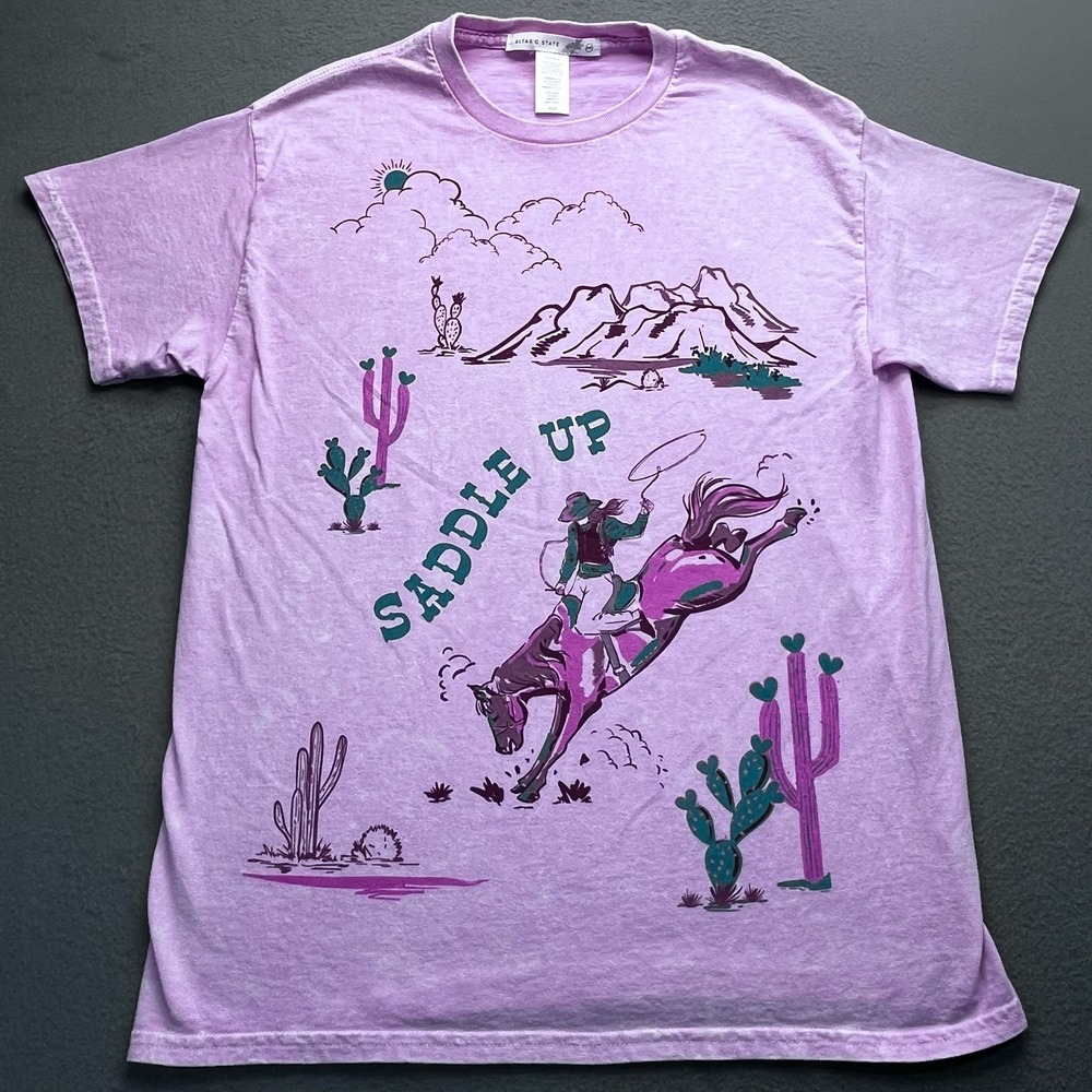 Altar State Saddle Up Rodeo Cactus Graphic T Shirt Purple‎ XS S
